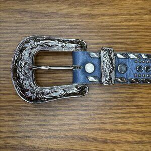 Kippys cowgirl glitter light blue leather rhinestone belt, 32
